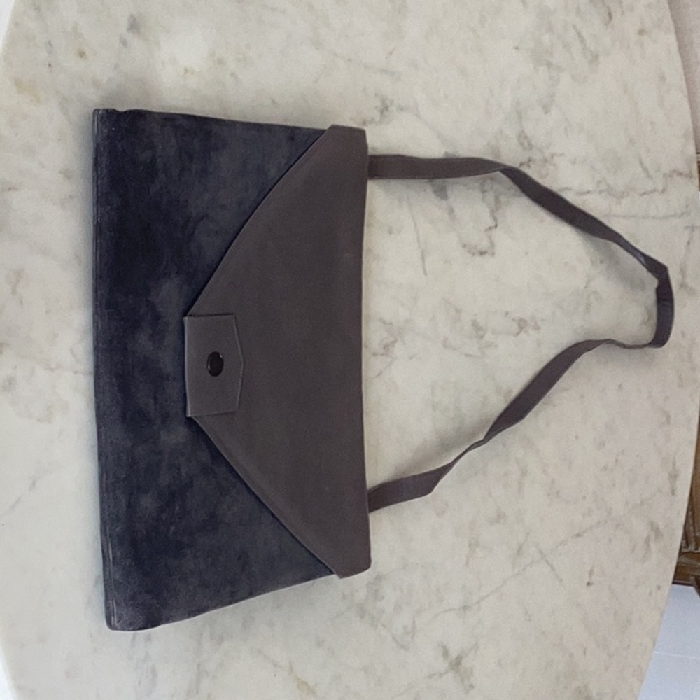 French Charles Jordan dark grey leather/suede envelope bag with strap